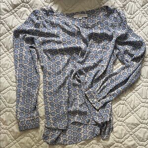 LOFT Blue and White Patterned Blouse